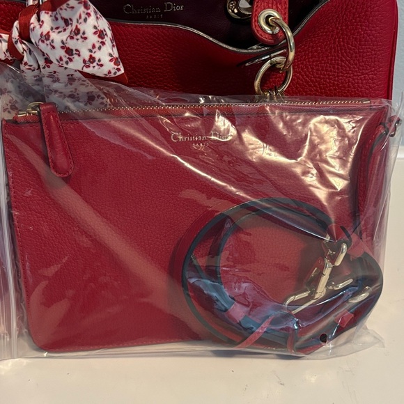 Stunning Red Dior Medium Satchel with CLUTCH AND Crossbody Strap EUC! 🤩🤩🤩 - Picture 5 of 16